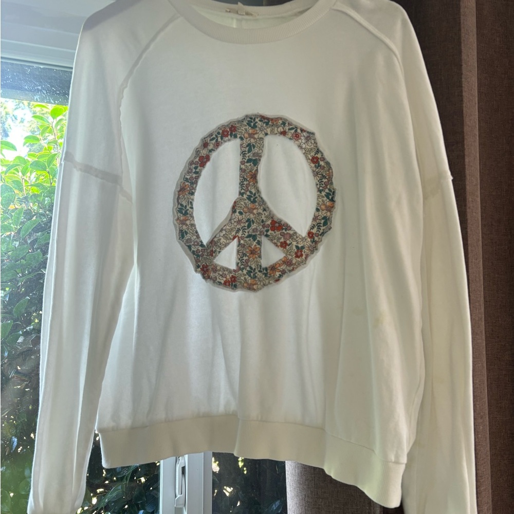 Floral Peace Sign Crew Neck Sweater